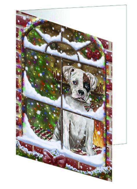 Please Come Home For Christmas Boxer Dog Sitting In Window Handmade Artwork Assorted Pets Greeting Cards and Note Cards with Envelopes for All Occasions and Holiday Seasons GCD65846