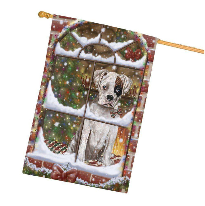 Please Come Home For Christmas Boxer Dog Sitting In Window House Flag FLG48394