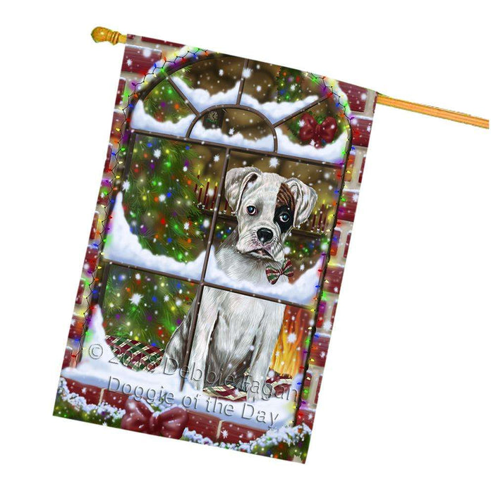 Please Come Home For Christmas Boxer Dog Sitting In Window House Flag FLG54137