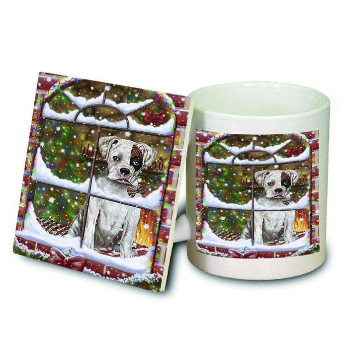 Please Come Home For Christmas Boxer Dog Sitting In Window Mug and Coaster Set MUC48373