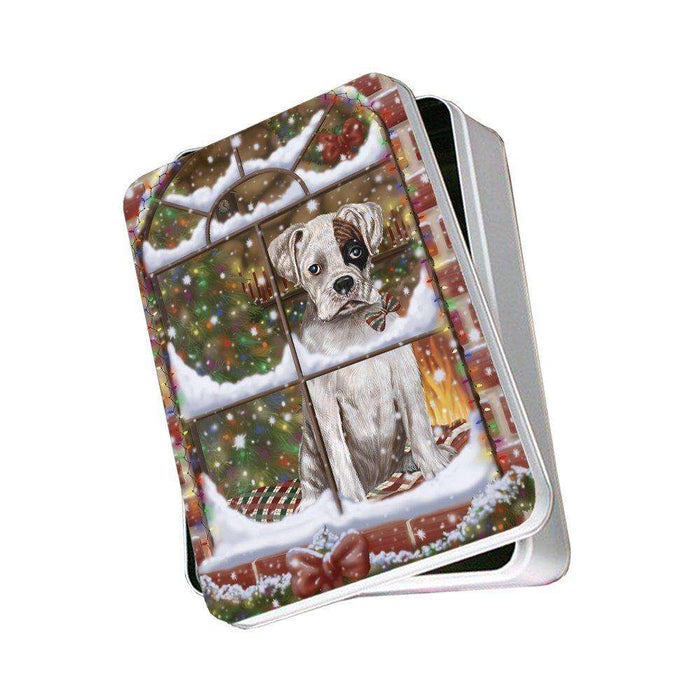 Please Come Home For Christmas Boxer Dog Sitting In Window Photo Storage Tin PITN48381