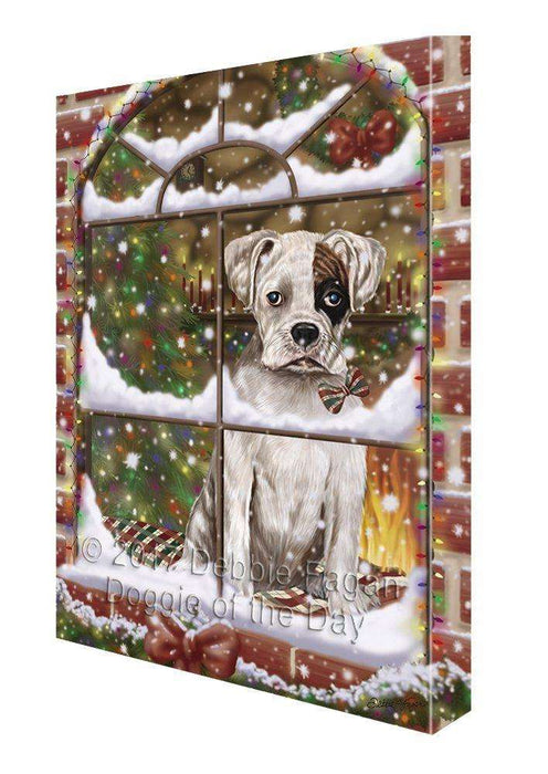 Please Come Home For Christmas Boxers Dog Sitting In Window Canvas Wall Art