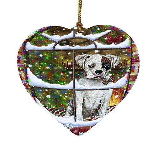Please Come Home For Christmas Boxers Dog Sitting In Window Heart Ornament D360