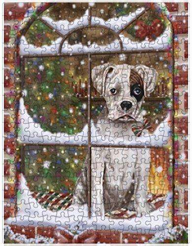 Please Come Home For Christmas Boxers Dog Sitting In Window Puzzle with Photo Tin