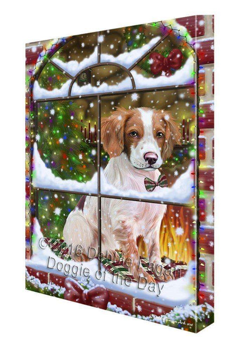 Please Come Home For Christmas Brittany Spaniel Dog Sitting In Window Canvas Wall Art