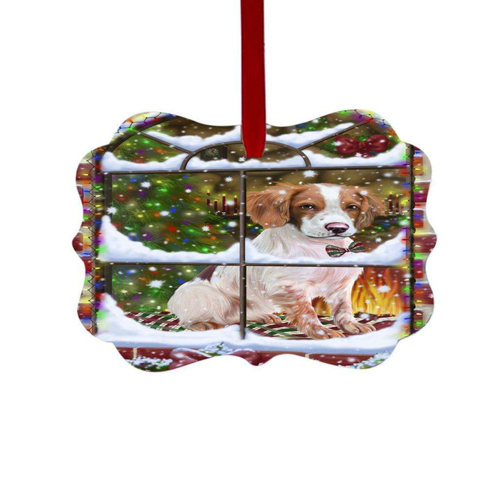 Please Come Home For Christmas Brittany Spaniel Dog Sitting In Window Double-Sided Photo Benelux Christmas Ornament LOR49145