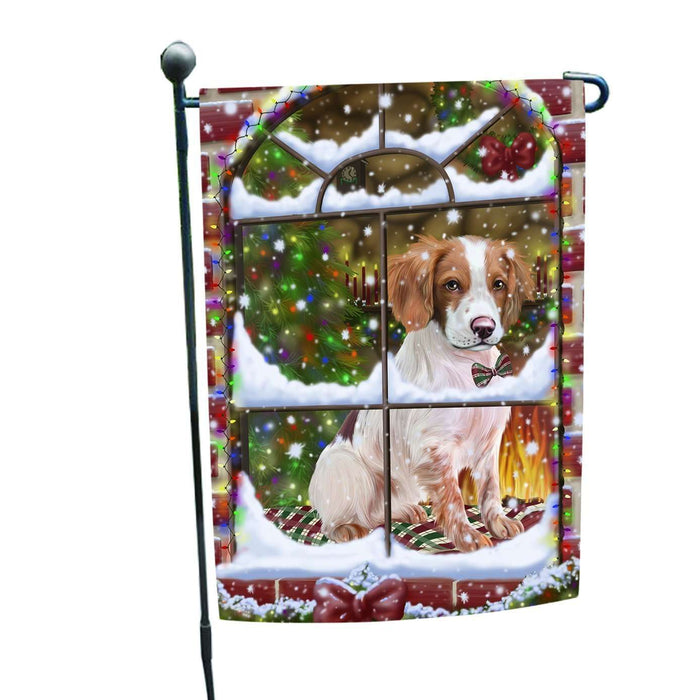 Please Come Home For Christmas Brittany Spaniel Dog Sitting In Window Garden Flag