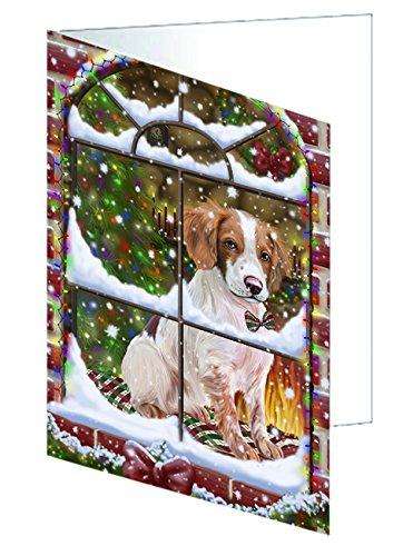 Please Come Home For Christmas Brittany Spaniel Dog Sitting In Window Handmade Artwork Assorted Pets Greeting Cards and Note Cards with Envelopes for All Occasions and Holiday Seasons