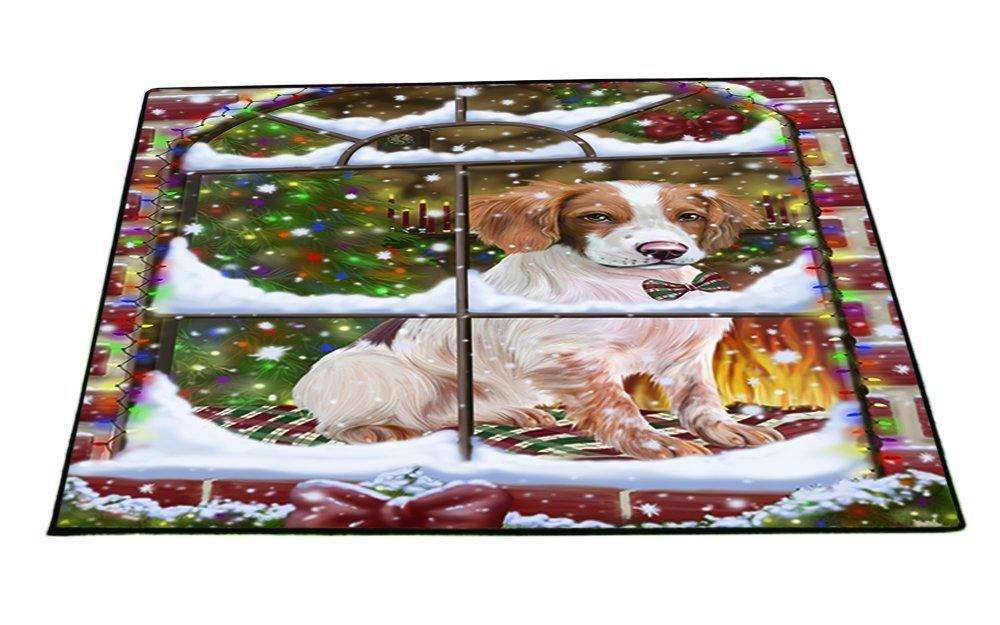 Please Come Home For Christmas Brittany Spaniel Dog Sitting In Window Indoor/Outdoor Floormat