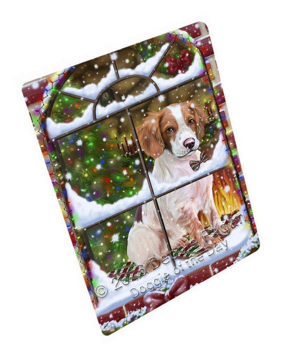 Please Come Home For Christmas Brittany Spaniel Dog Sitting In Window Tempered Cutting Board (Small)