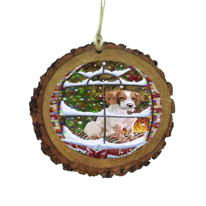 Please Come Home For Christmas Brittany Spaniel Dog Sitting In Window Wooden Christmas Ornament WOR49145