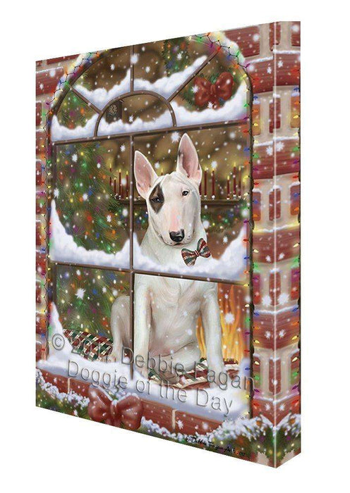Please Come Home For Christmas Bull Terrier Dog Sitting In Window Canvas Wall Art