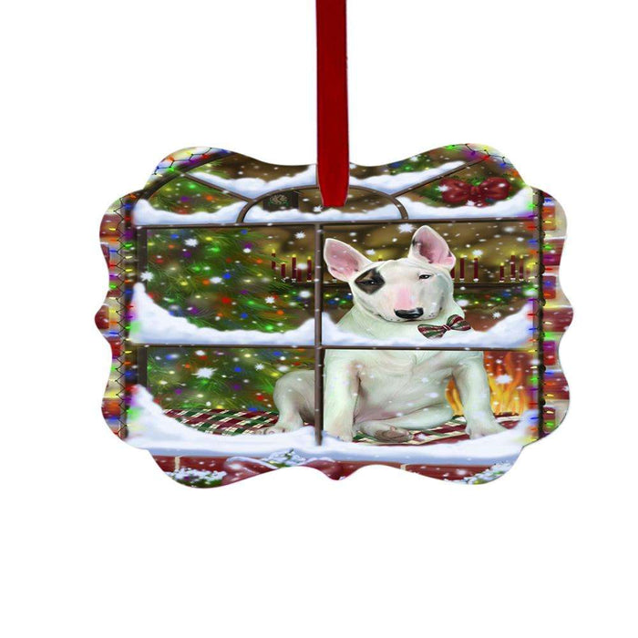 Please Come Home For Christmas Bull Terrier Dog Sitting In Window Double-Sided Photo Benelux Christmas Ornament LOR49146