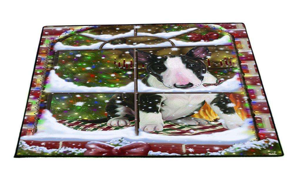Please Come Home For Christmas Bull Terrier Dog Sitting In Window Floormat FLMS48795