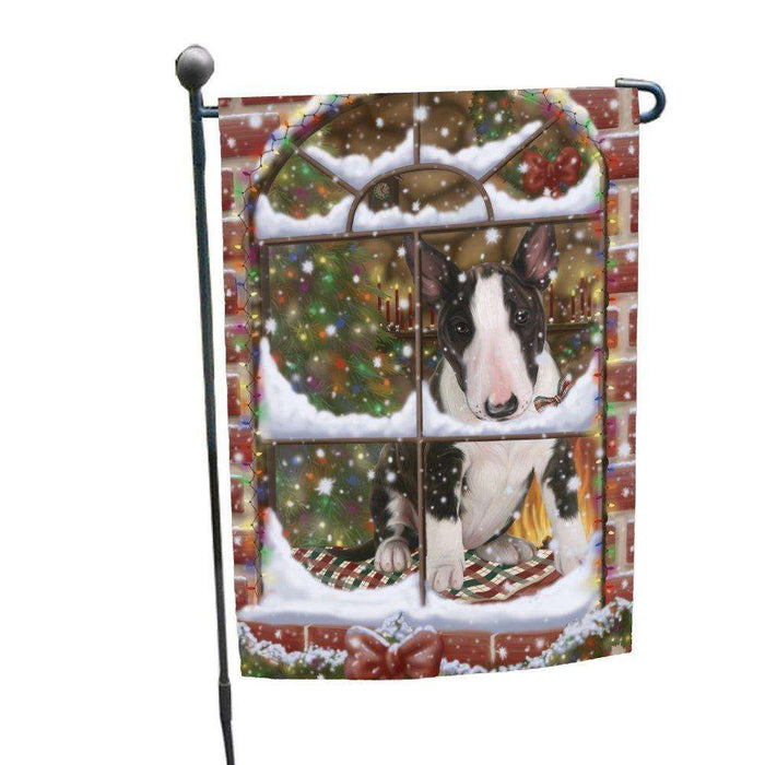 Please Come Home For Christmas Bull Terrier Dog Sitting In Window Garden Flag GFLG48340