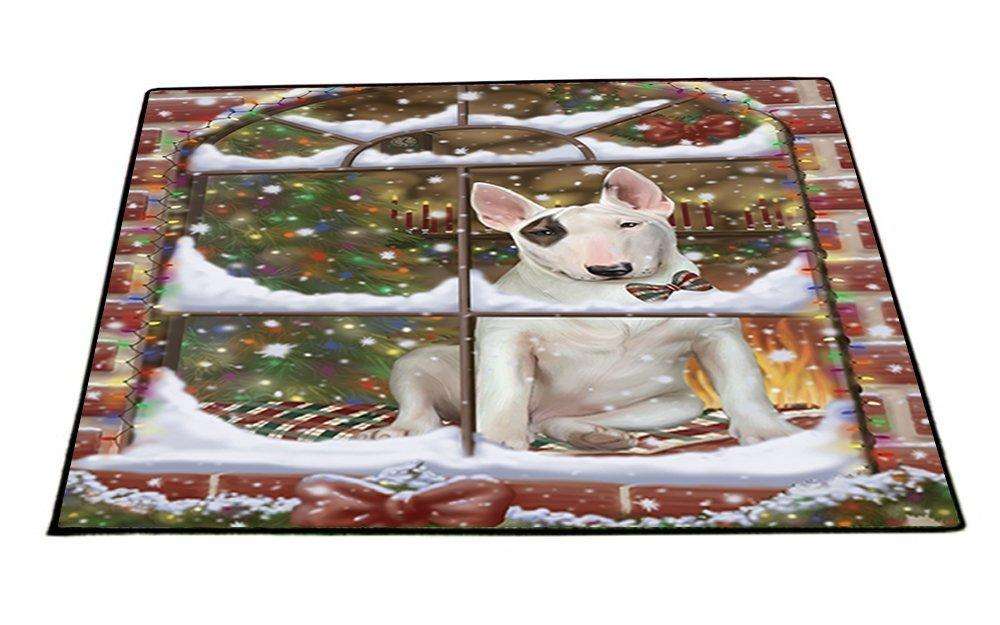 Please Come Home For Christmas Bull Terrier Dog Sitting In Window Indoor/Outdoor Floormat