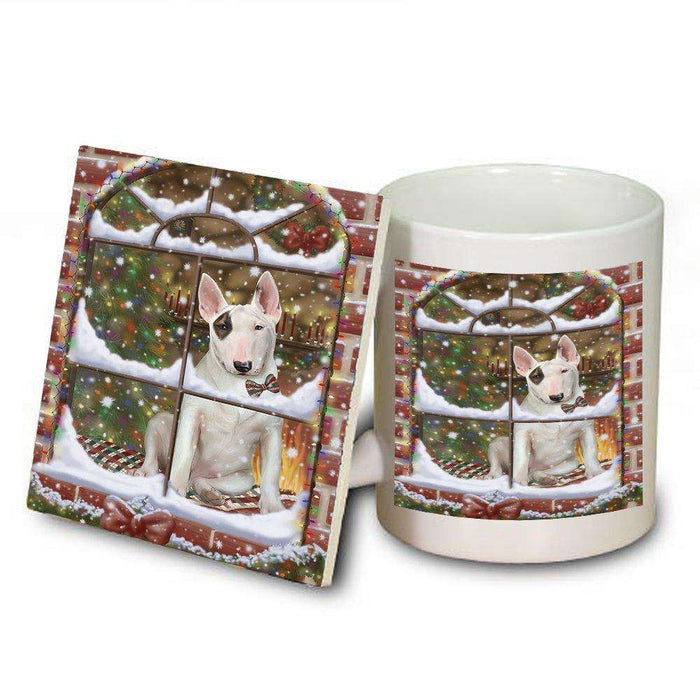 Please Come Home For Christmas Bull Terrier Dog Sitting In Window Mug and Coaster Set