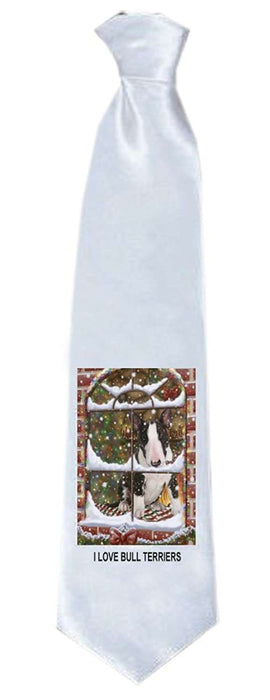 Please Come Home For Christmas Bull Terrier Dog Sitting In Window Neck Tie TIE48207