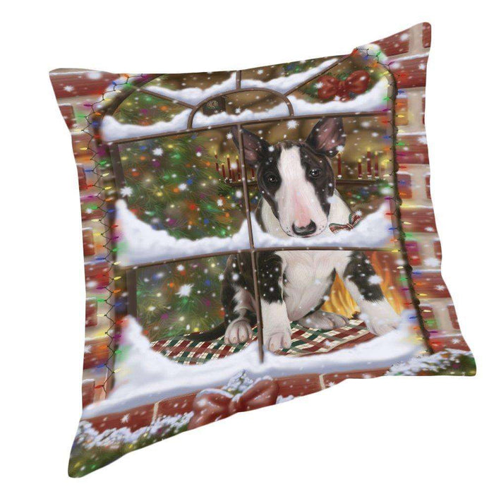 Please Come Home For Christmas Bull Terrier Dog Sitting In Window Pillow PIL49580