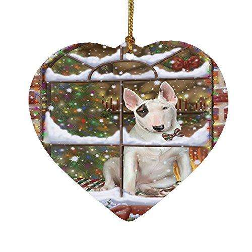 Please Come Home For Christmas Bull Terrier Sitting In Window Heart Ornament