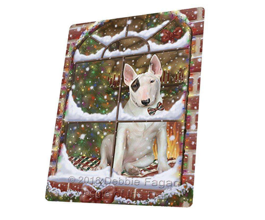 Please Come Home For Christmas Bull Terrier Sitting In Window Tempered Cutting Board
