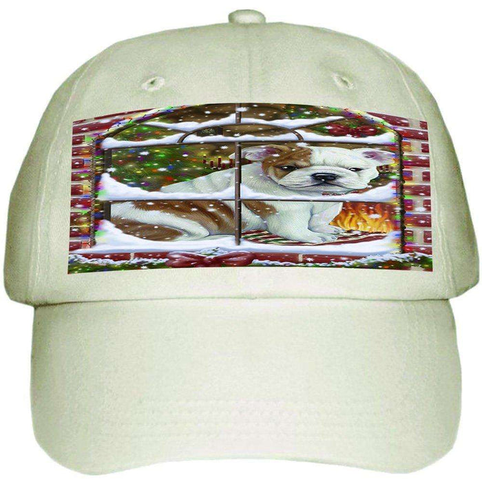 Please Come Home For Christmas Bulldog Sitting In Window Ball Hat Cap HAT48882