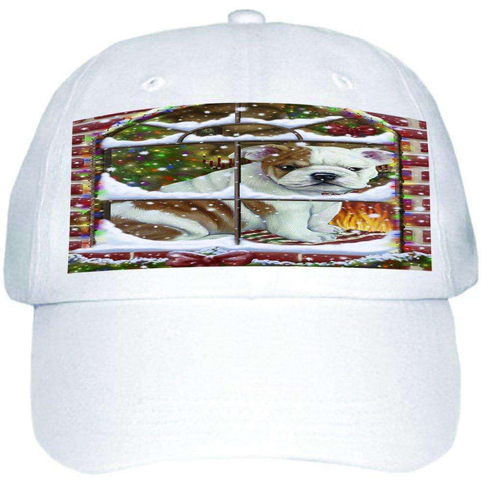 Please Come Home For Christmas Bulldog Sitting In Window Ball Hat Cap HAT48882