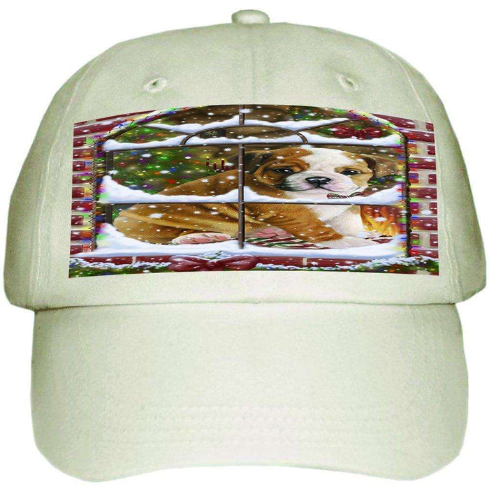 Please Come Home For Christmas Bulldog Sitting In Window Ball Hat Cap HAT48885