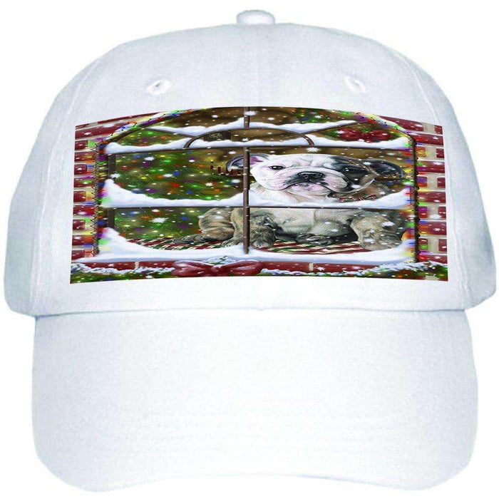 Please Come Home For Christmas Bulldog Sitting In Window Ball Hat Cap HAT48888