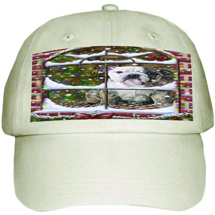 Please Come Home For Christmas Bulldog Sitting In Window Ball Hat Cap HAT48888