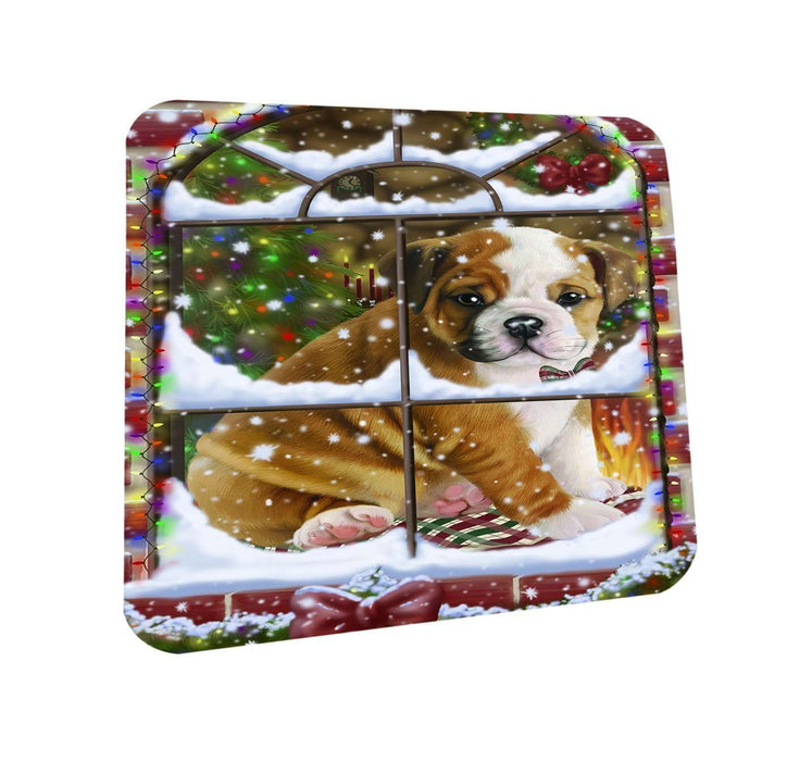 Please Come Home For Christmas Bulldog Sitting In Window Coasters Set of 4 CST48343