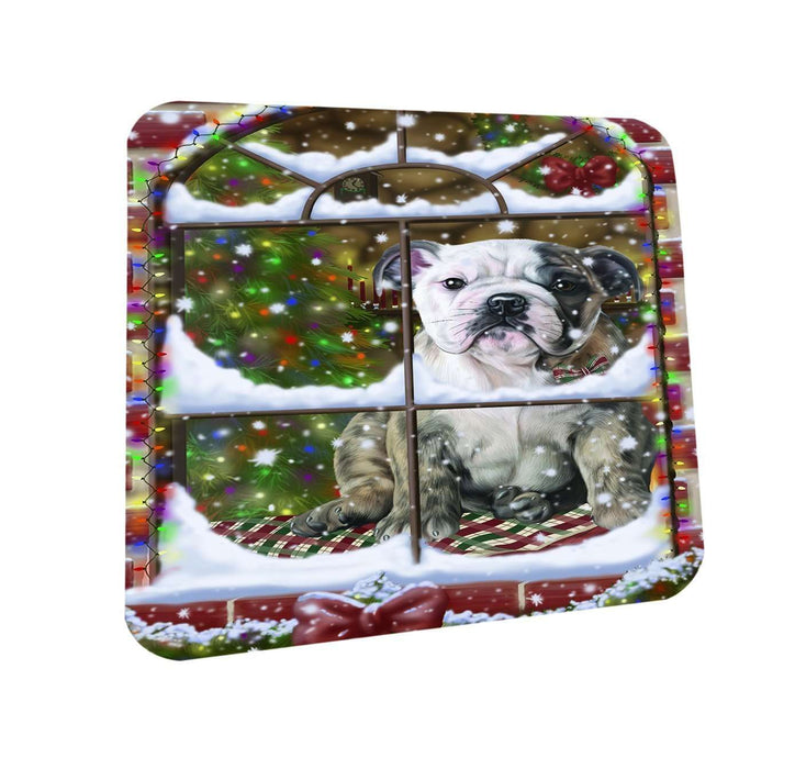 Please Come Home For Christmas Bulldog Sitting In Window Coasters Set of 4 CST48344