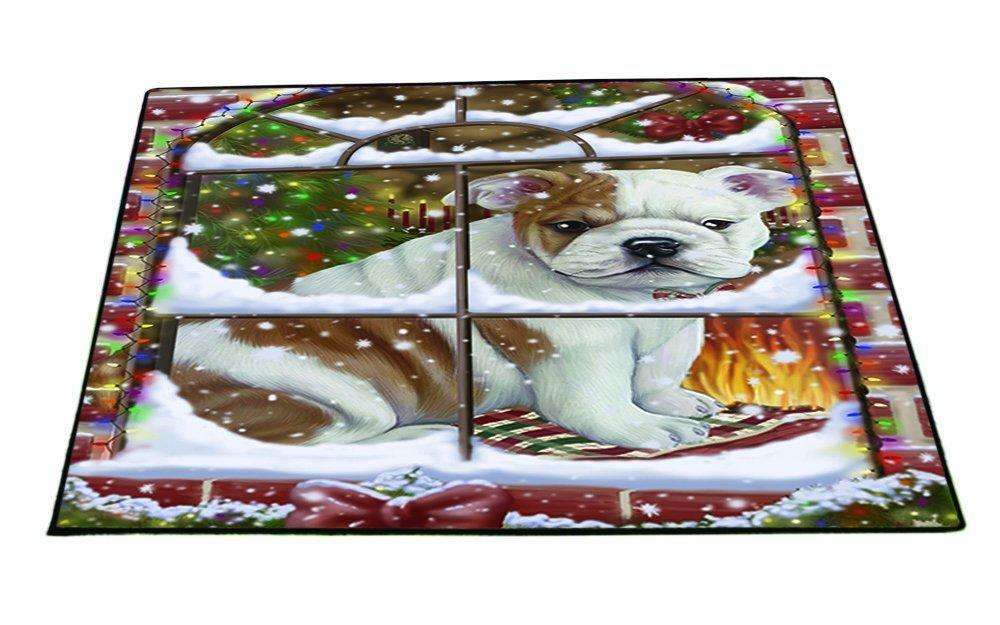 Please Come Home For Christmas Bulldog Sitting In Window Floormat FLMS48798