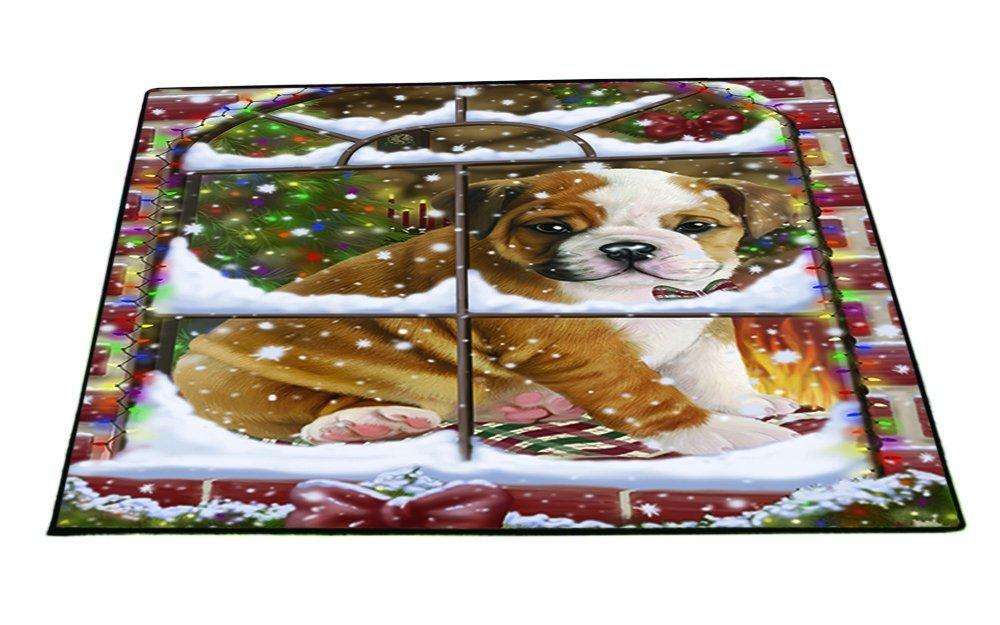 Please Come Home For Christmas Bulldog Sitting In Window Floormat FLMS48801