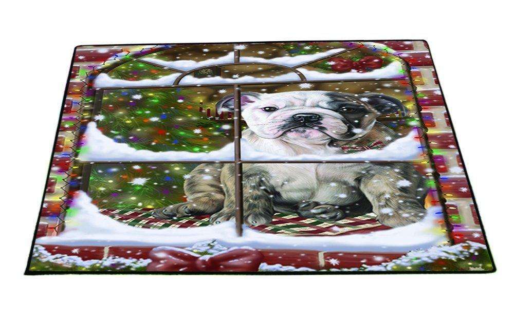 Please Come Home For Christmas Bulldog Sitting In Window Floormat FLMS48804