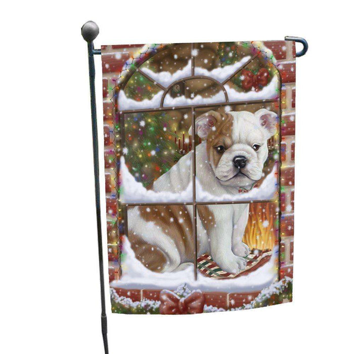 Please Come Home For Christmas Bulldog Sitting In Window Garden Flag GFLG48341