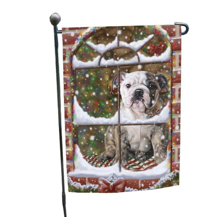 Please Come Home For Christmas Bulldog Sitting In Window Garden Flag GFLG48343