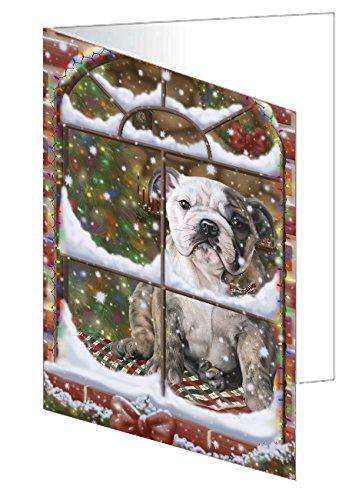 Please Come Home For Christmas Bulldog Sitting In Window Handmade Artwork Assorted Pets Greeting Cards and Note Cards with Envelopes for All Occasions and Holiday Seasons GCD49331