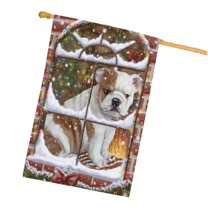 Please Come Home For Christmas Bulldog Sitting In Window House Flag FLG48396