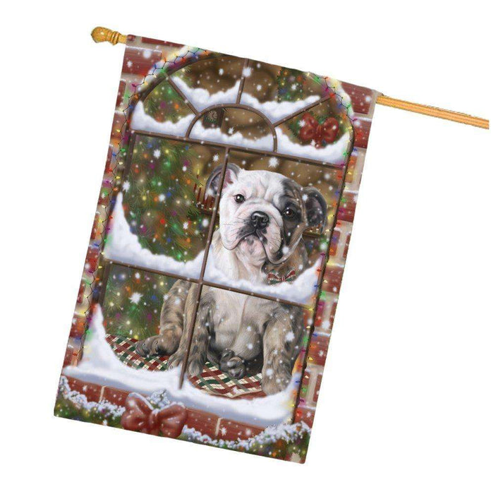 Please Come Home For Christmas Bulldog Sitting In Window House Flag FLG48398