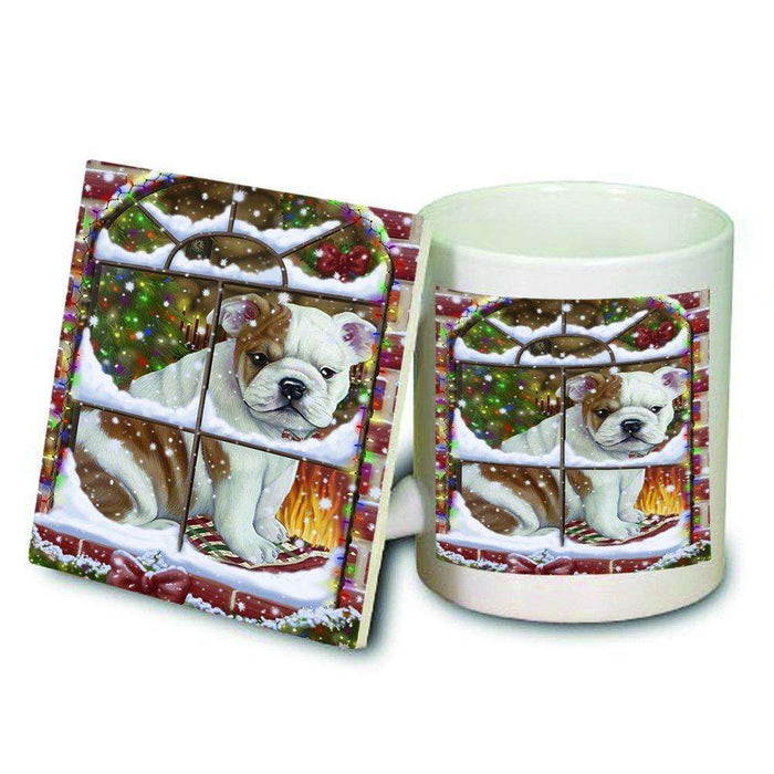 Please Come Home For Christmas Bulldog Sitting In Window Mug and Coaster Set MUC48375