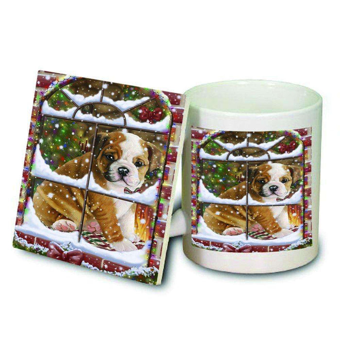 Please Come Home For Christmas Bulldog Sitting In Window Mug and Coaster Set MUC48376