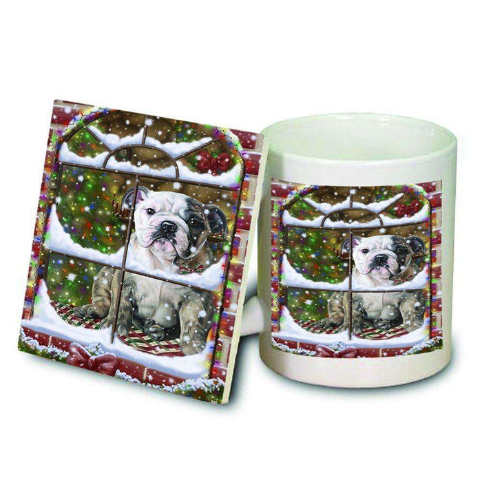 Please Come Home For Christmas Bulldog Sitting In Window Mug and Coaster Set MUC48377