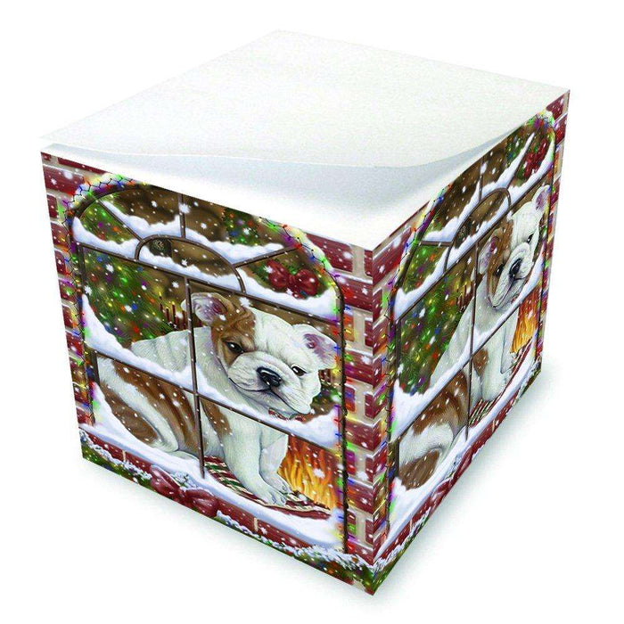 Please Come Home For Christmas Bulldog Sitting In Window Note Cube NOC48383