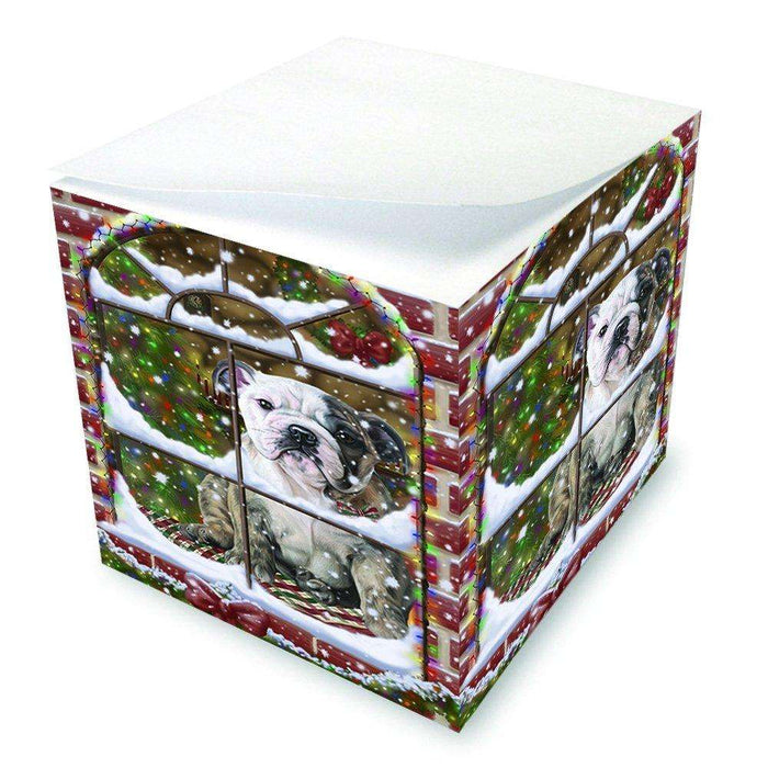 Please Come Home For Christmas Bulldog Sitting In Window Note Cube NOC48385
