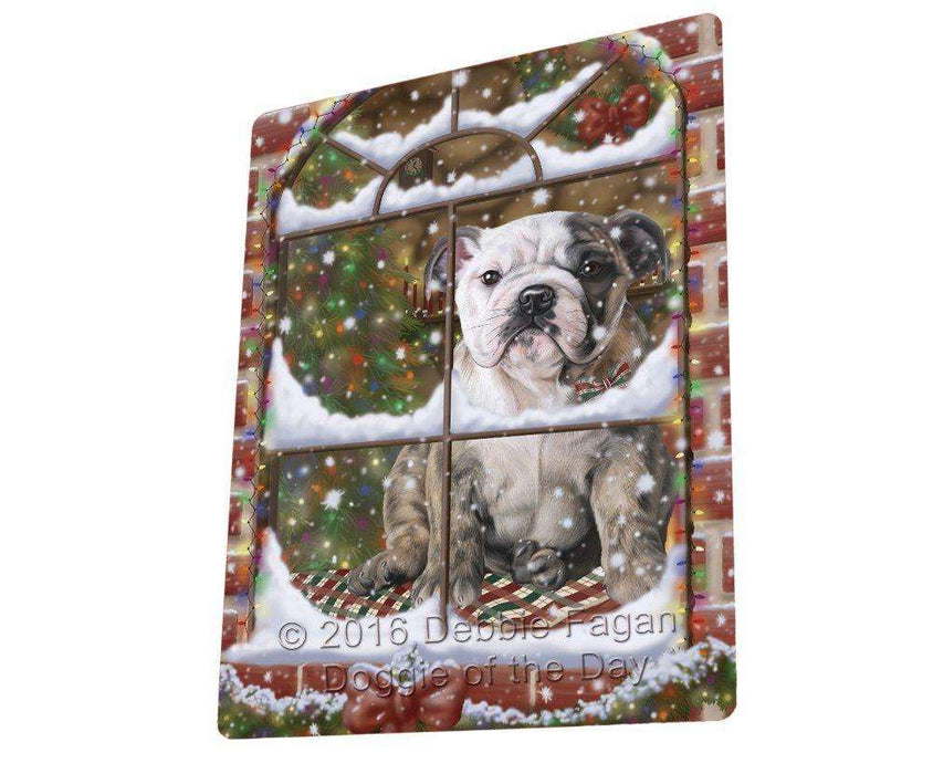 Please Come Home For Christmas Bulldog Sitting In Window Tempered Cutting Board C49950