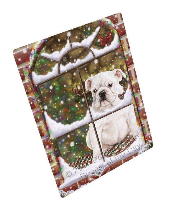 Please Come Home For Christmas Bulldogs Dog Sitting In Window Tempered Cutting Board (Small)