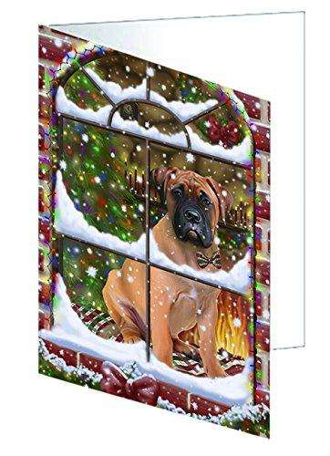Please Come Home For Christmas Bullmastiff Dog Sitting In Window Handmade Artwork Assorted Pets Greeting Cards and Note Cards with Envelopes for All Occasions and Holiday Seasons