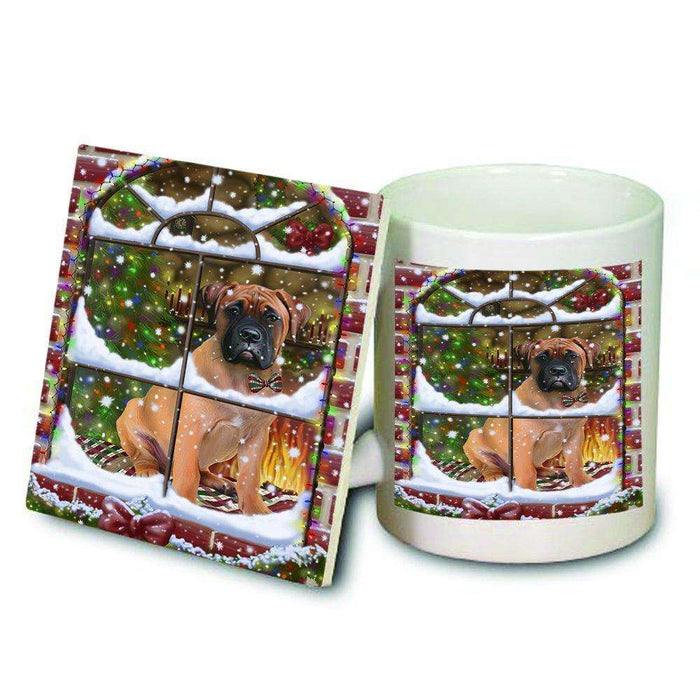 Please Come Home For Christmas Bullmastiff Dog Sitting In Window Mug and Coaster Set