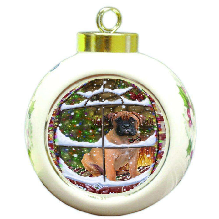 Please Come Home For Christmas Bullmastiff Dog Sitting In Window Round Ball Ornament D369